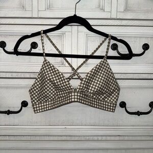 Alo Yoga Airlift Gingham Splendor Bra in color Macadamia